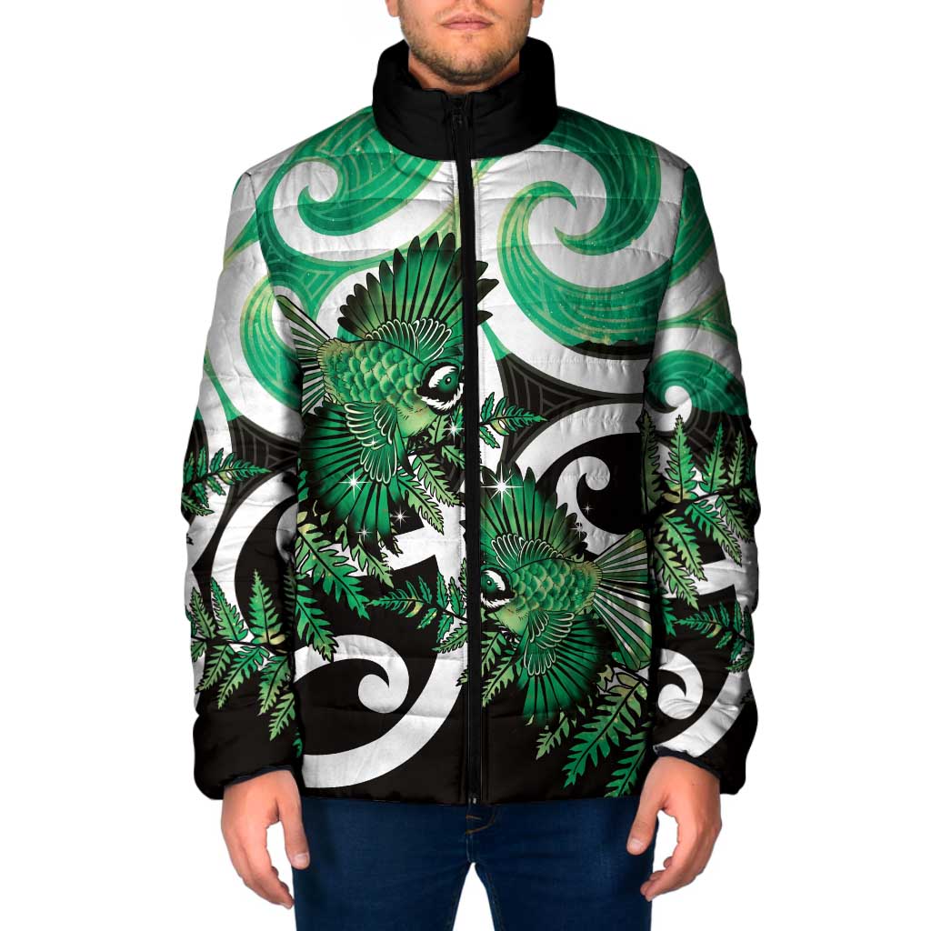 Piwakawaka New Zealand Matariki Padded Jacket Maori New Year Silver Fern Green Galaxy LT14 Men Green - Polynesian Pride