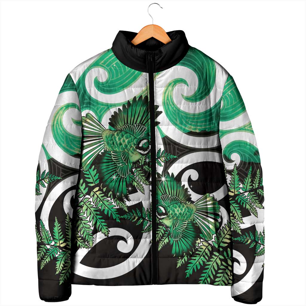 Piwakawaka New Zealand Matariki Padded Jacket Maori New Year Silver Fern Green Galaxy LT14 - Polynesian Pride