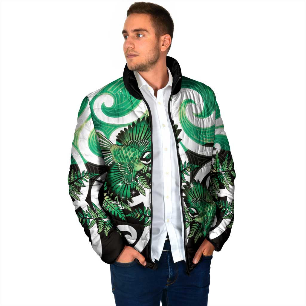 Piwakawaka New Zealand Matariki Padded Jacket Maori New Year Silver Fern Green Galaxy LT14 - Polynesian Pride