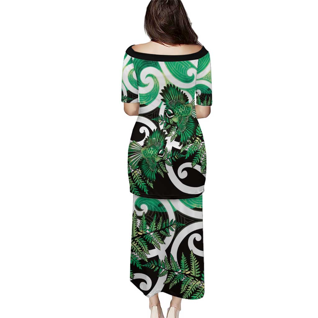 Piwakawaka New Zealand Matariki Puletasi Maori New Year Silver Fern Green Galaxy LT14 - Polynesian Pride