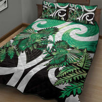 Piwakawaka New Zealand Matariki Quilt Bed Set Maori New Year Silver Fern Green Galaxy