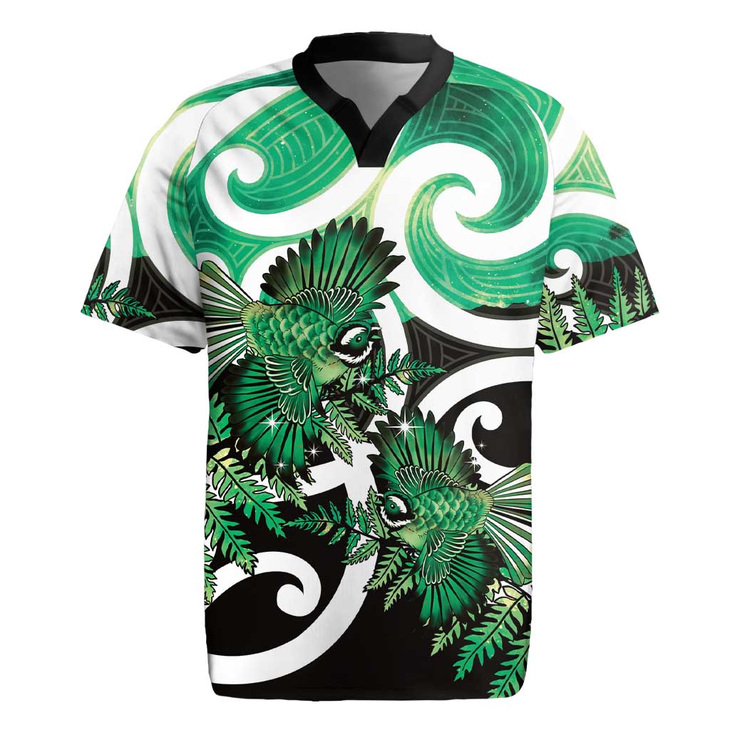 Piwakawaka New Zealand Matariki Rugby Jersey Maori New Year Silver Fern Green Galaxy