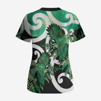 Piwakawaka New Zealand Matariki Scrub Top Maori New Year Silver Fern Green Galaxy
