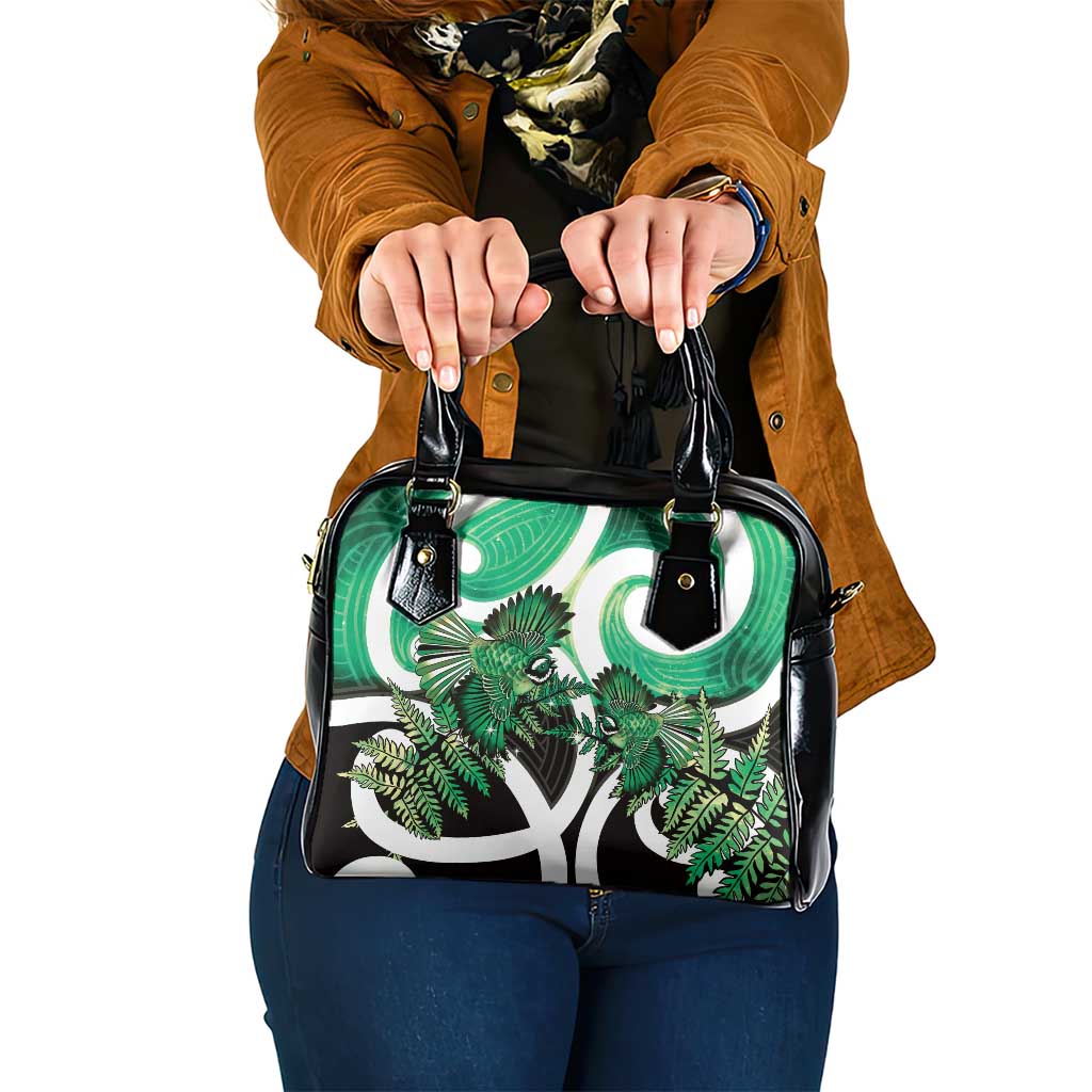 Piwakawaka New Zealand Matariki Shoulder Handbag Maori New Year Silver Fern Green Galaxy