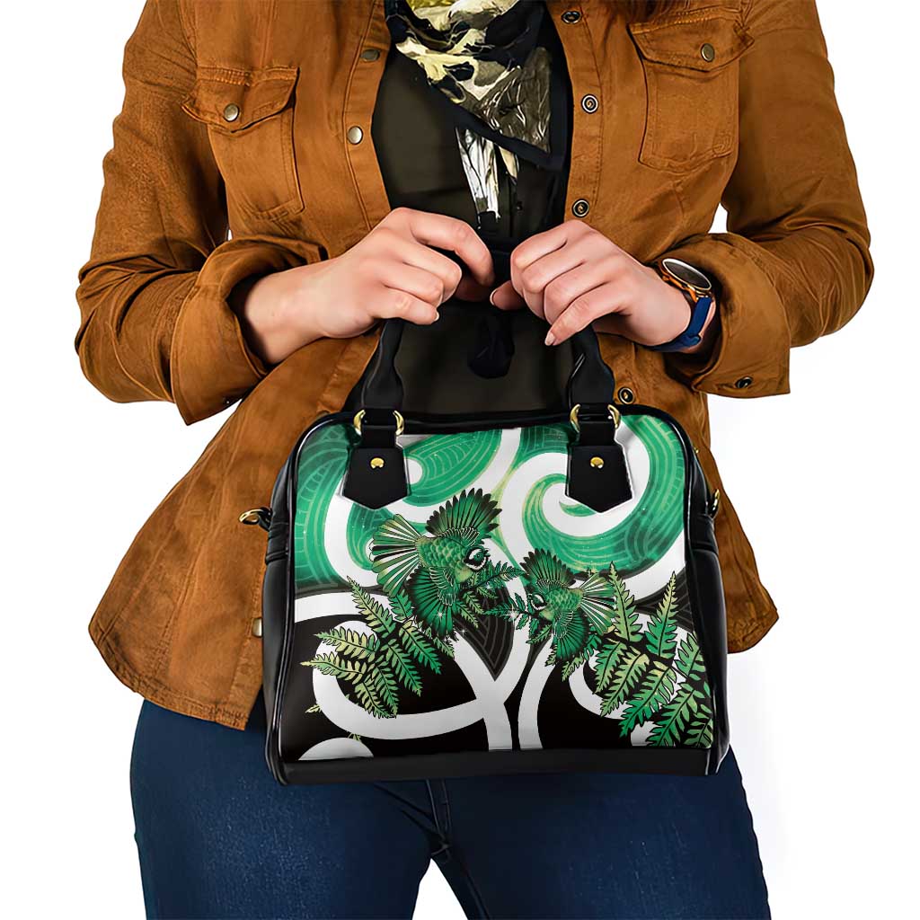 Piwakawaka New Zealand Matariki Shoulder Handbag Maori New Year Silver Fern Green Galaxy
