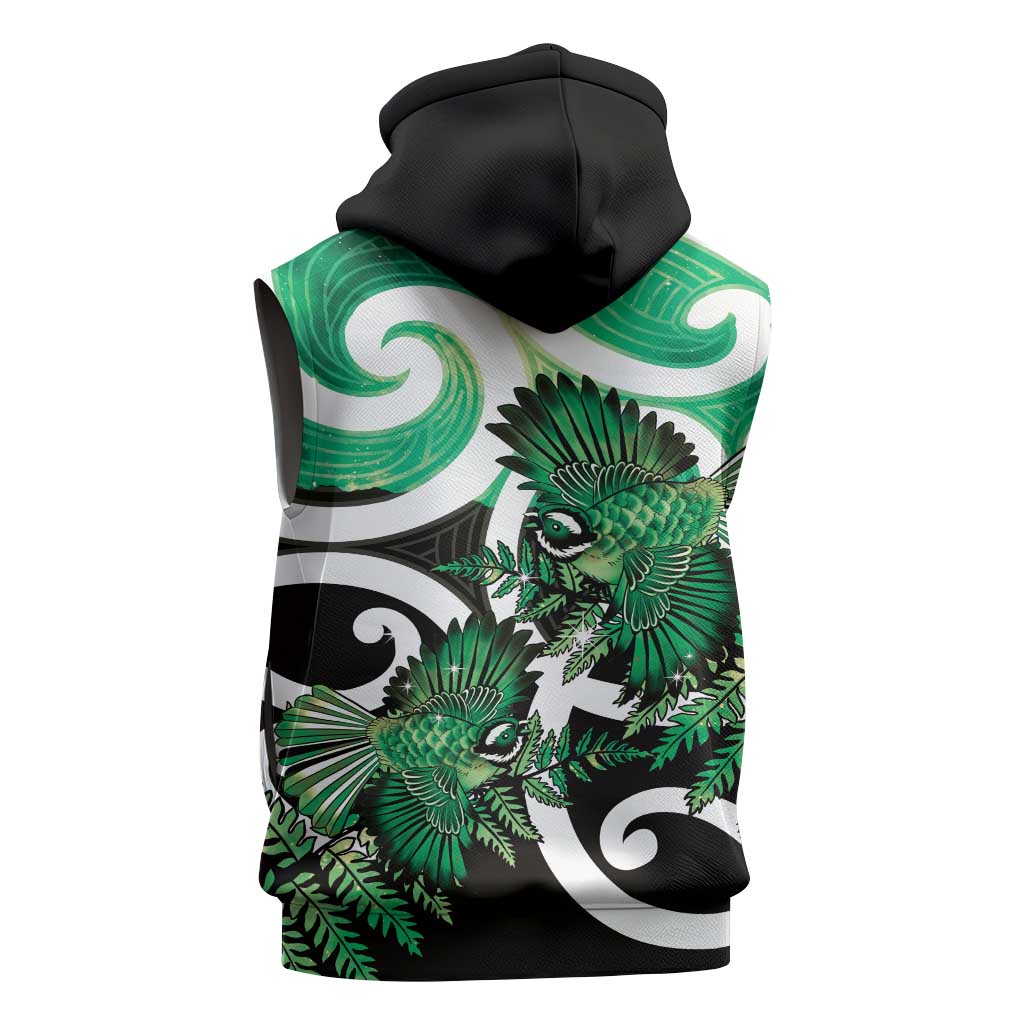 Piwakawaka New Zealand Matariki Sleeveless Zip Hoodie Maori New Year Silver Fern Green Galaxy LT14 - Polynesian Pride