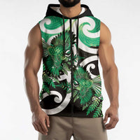 Piwakawaka New Zealand Matariki Sleeveless Zip Hoodie Maori New Year Silver Fern Green Galaxy LT14 - Polynesian Pride