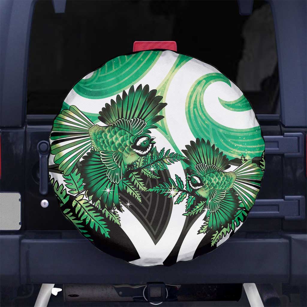 Piwakawaka New Zealand Matariki Spare Tire Cover Maori New Year Silver Fern Green Galaxy LT14 No hole Green - Polynesian Pride