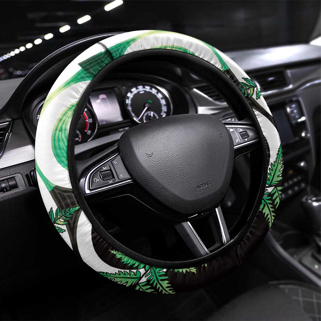 Piwakawaka New Zealand Matariki Steering Wheel Cover Maori New Year Silver Fern Green Galaxy