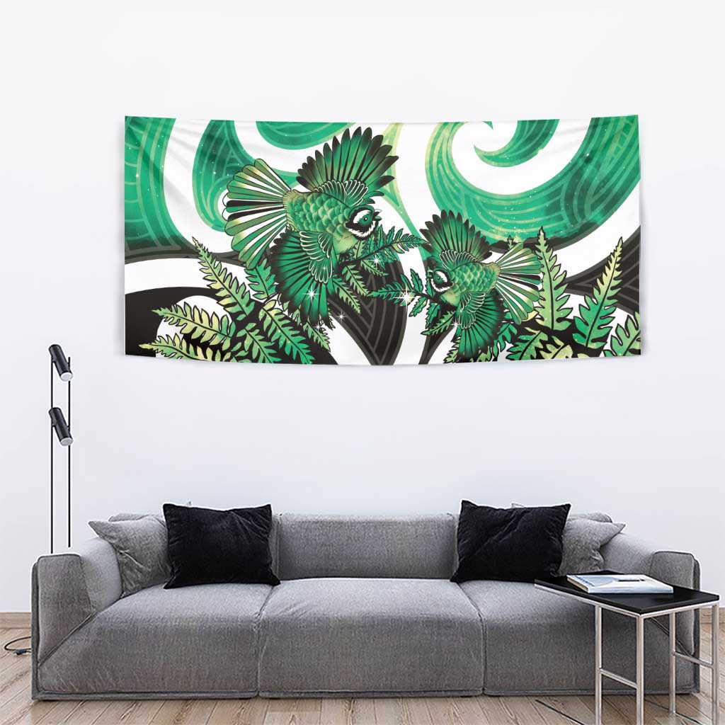 Piwakawaka New Zealand Matariki Tapestry Maori New Year Silver Fern Green Galaxy