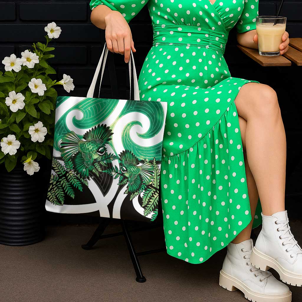 Piwakawaka New Zealand Matariki Tote Bag Maori New Year Silver Fern Green Galaxy LT14 - Polynesian Pride