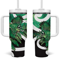 Piwakawaka New Zealand Matariki Tumbler With Handle Maori New Year Silver Fern Green Galaxy LT14 One Size: 40 oz Green - Polynesian Pride
