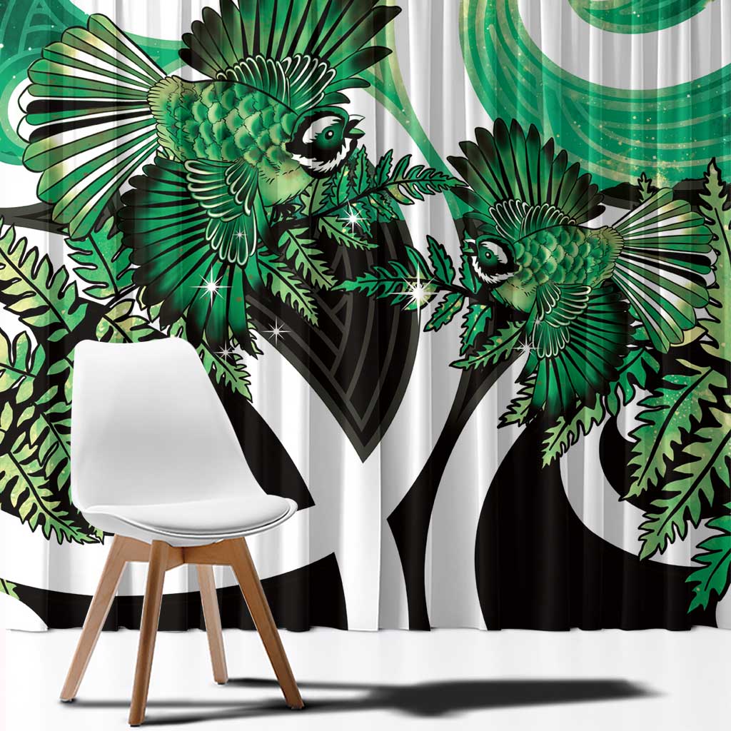 Piwakawaka New Zealand Matariki Window Curtain Maori New Year Silver Fern Green Galaxy