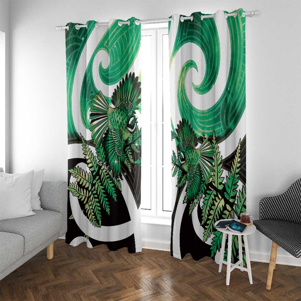 Piwakawaka New Zealand Matariki Window Curtain Maori New Year Silver Fern Green Galaxy