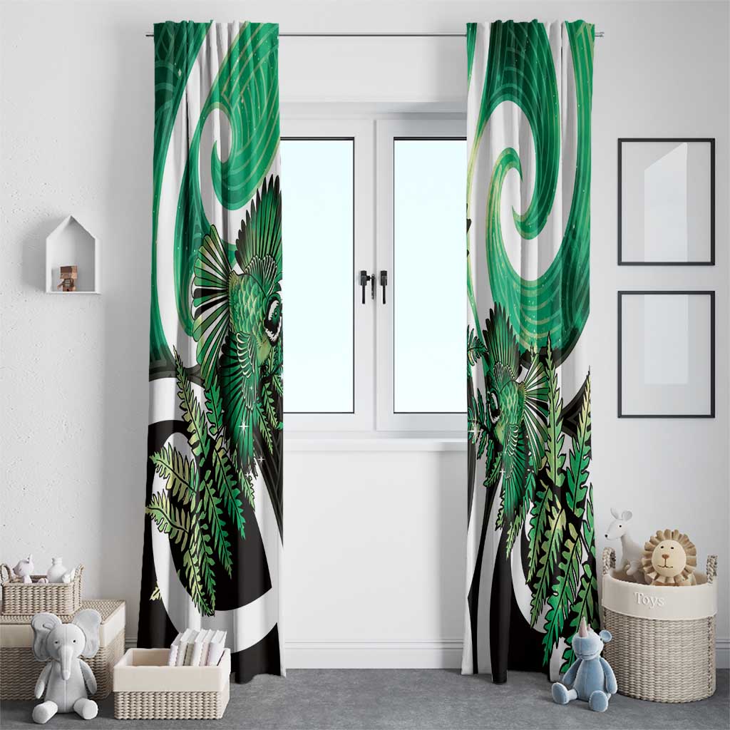 Piwakawaka New Zealand Matariki Window Curtain Maori New Year Silver Fern Green Galaxy