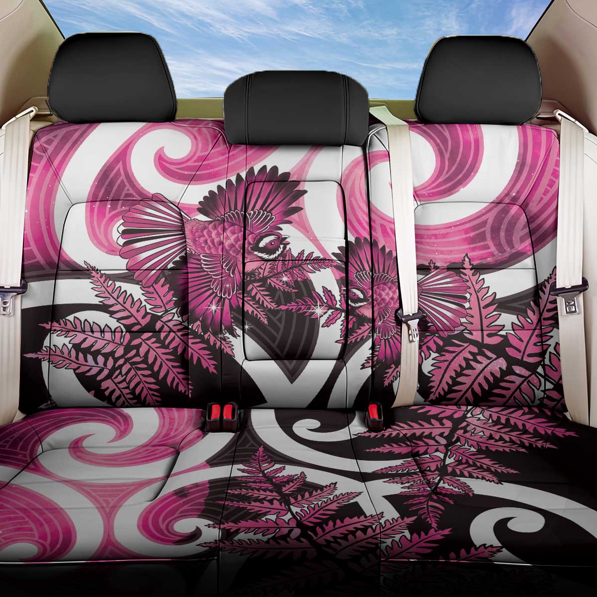 Piwakawaka New Zealand Matariki Back Car Seat Cover Maori New Year Silver Fern Pink Galaxy LT14 One Size Pink - Polynesian Pride