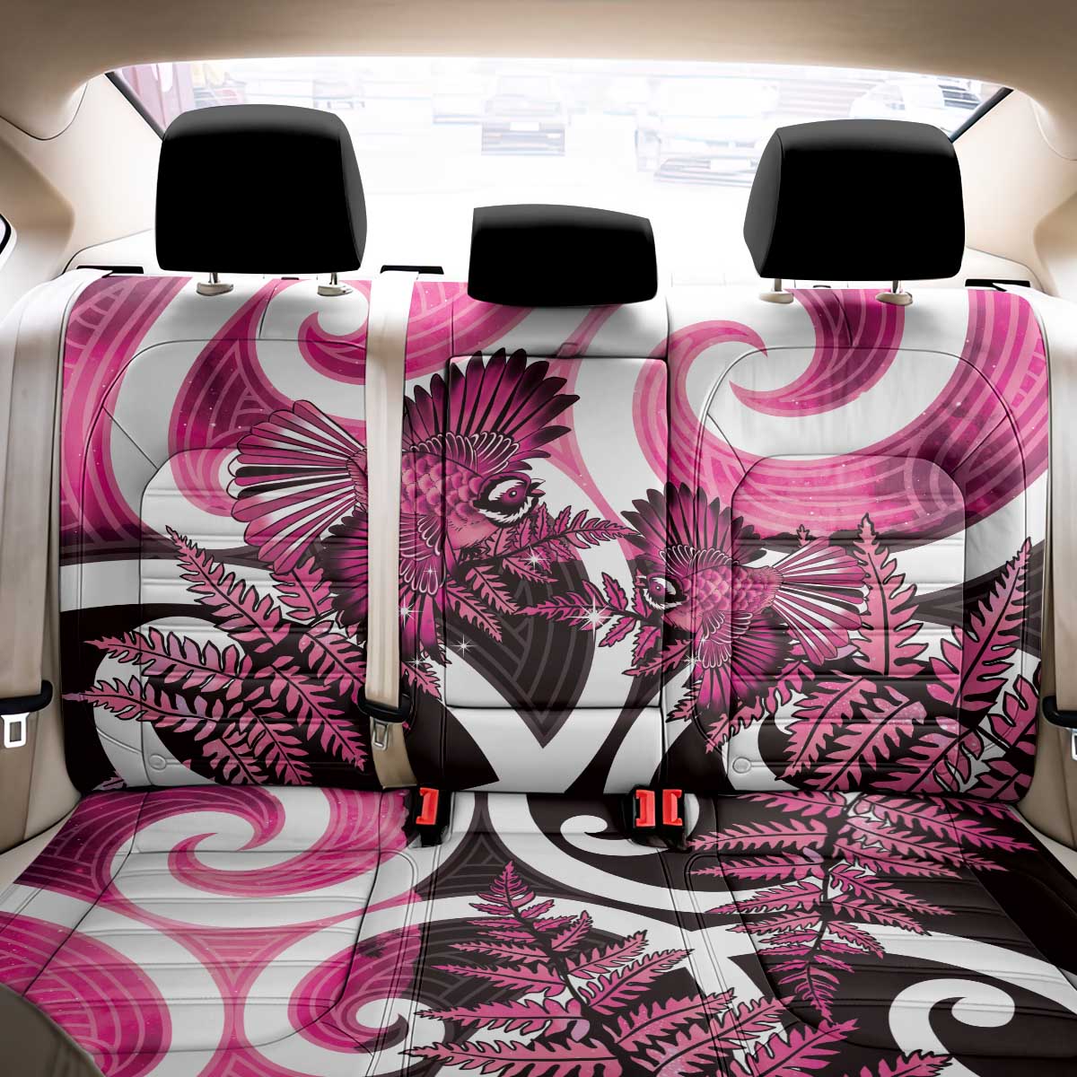 Piwakawaka New Zealand Matariki Back Car Seat Cover Maori New Year Silver Fern Pink Galaxy LT14 - Polynesian Pride