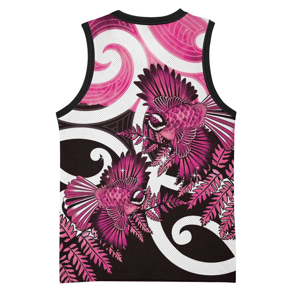 Piwakawaka New Zealand Matariki Basketball Jersey Maori New Year Silver Fern Pink Galaxy LT14 - Polynesian Pride