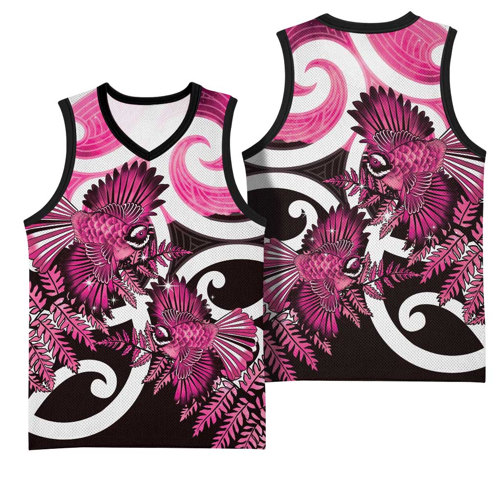 Piwakawaka New Zealand Matariki Basketball Jersey Maori New Year Silver Fern Pink Galaxy LT14 - Polynesian Pride