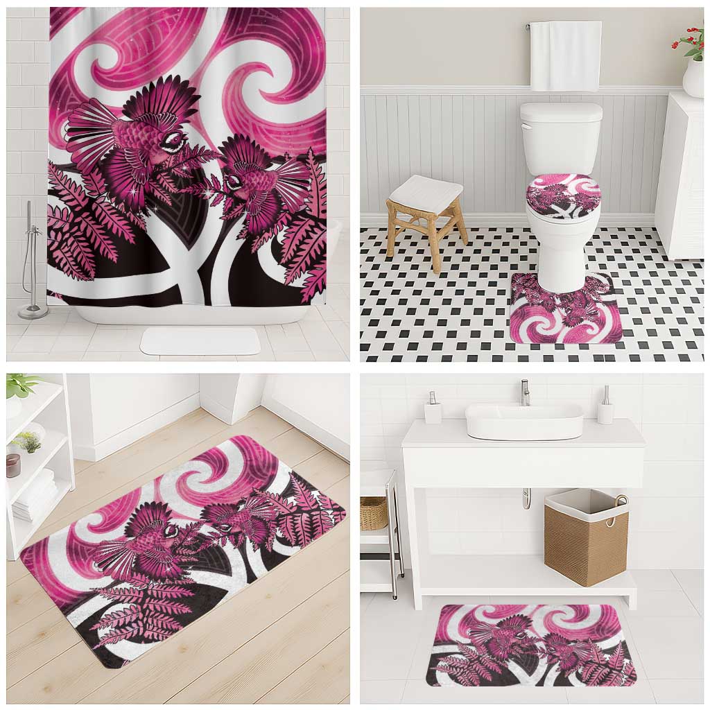 Piwakawaka New Zealand Matariki Bathroom Set Maori New Year Silver Fern Pink Galaxy