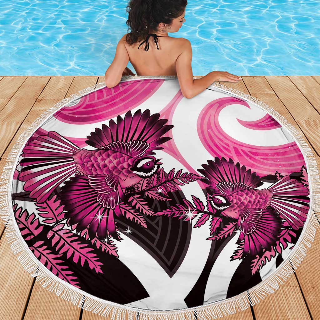 Piwakawaka New Zealand Matariki Beach Blanket Maori New Year Silver Fern Pink Galaxy