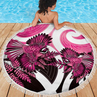 Piwakawaka New Zealand Matariki Beach Blanket Maori New Year Silver Fern Pink Galaxy