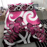 Piwakawaka New Zealand Matariki Bedding Set Maori New Year Silver Fern Pink Galaxy