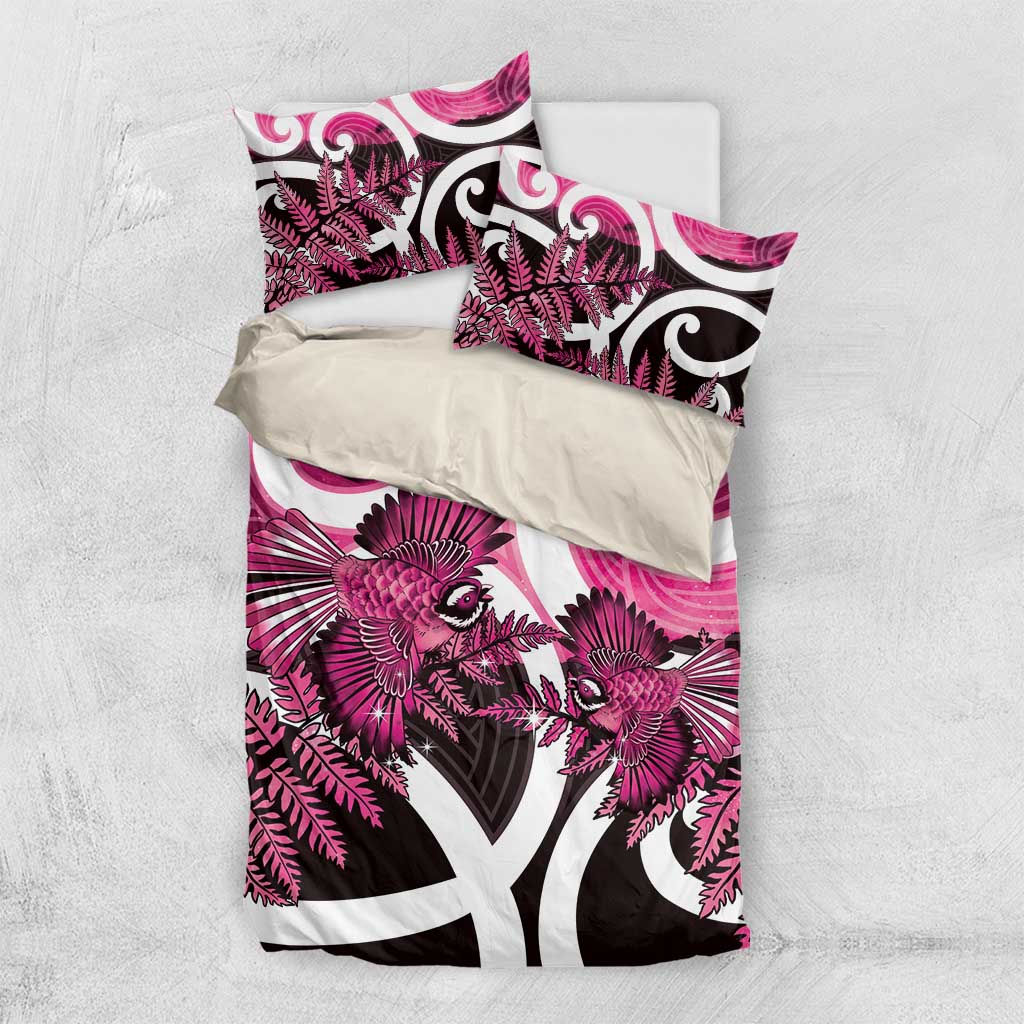 Piwakawaka New Zealand Matariki Bedding Set Maori New Year Silver Fern Pink Galaxy