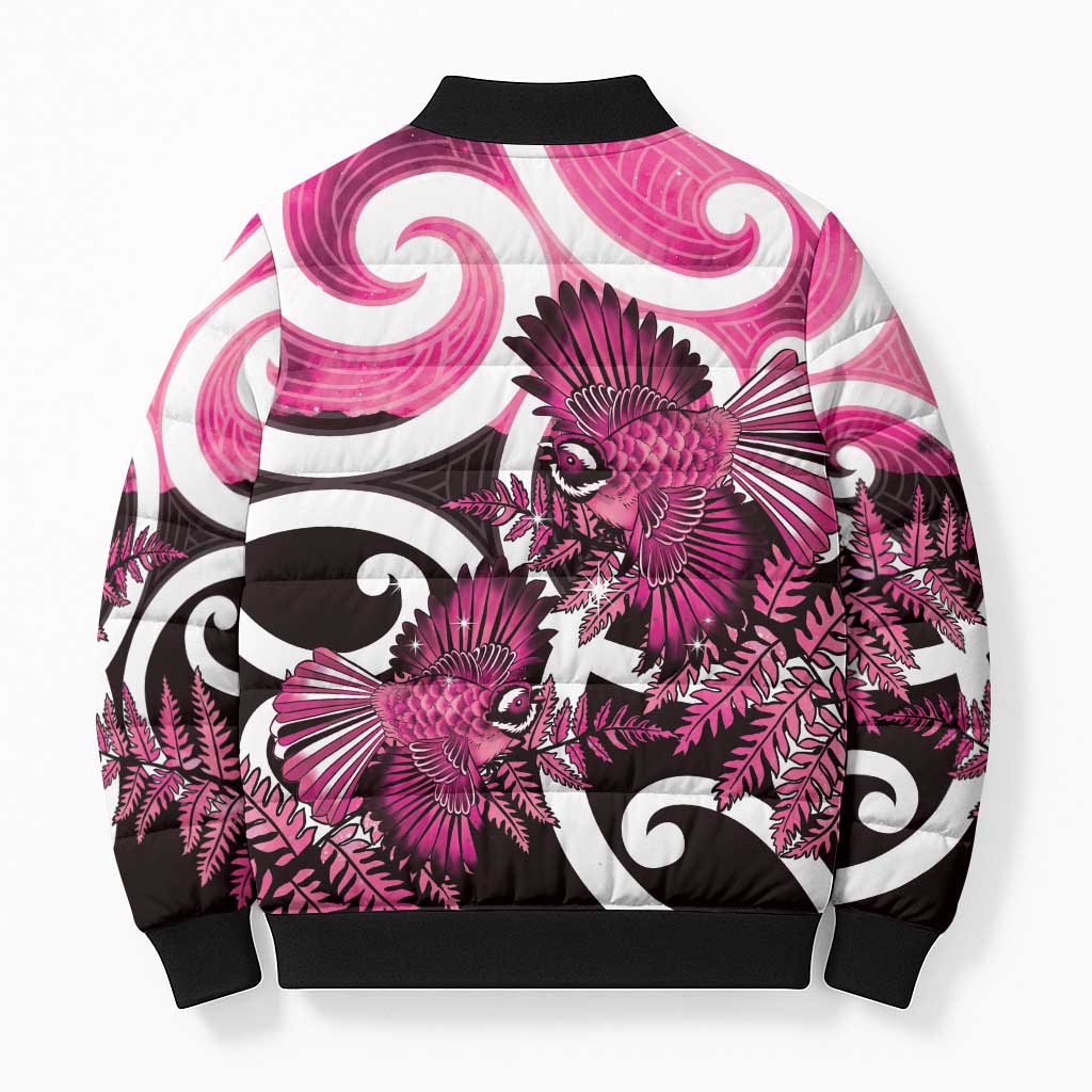 Piwakawaka New Zealand Matariki Bomber Puffer Jacket Maori New Year Silver Fern Pink Galaxy