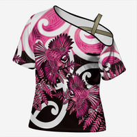 Piwakawaka New Zealand Matariki Cross Shoulder Shirt Maori New Year Silver Fern Pink Galaxy LT14 Female Pink - Polynesian Pride