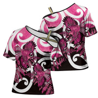 Piwakawaka New Zealand Matariki Cross Shoulder Shirt Maori New Year Silver Fern Pink Galaxy LT14 - Polynesian Pride