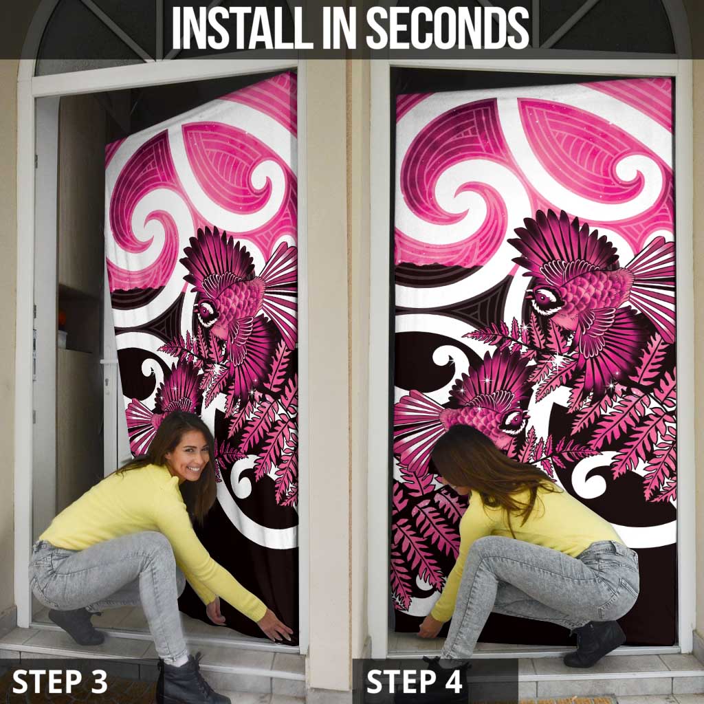 Piwakawaka New Zealand Matariki Door Cover Maori New Year Silver Fern Pink Galaxy LT14 - Polynesian Pride