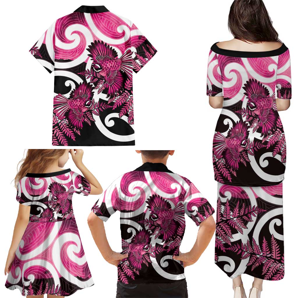 Piwakawaka New Zealand Matariki Family Matching Puletasi and Hawaiian Shirt Maori New Year Silver Fern Pink Galaxy LT14 - Polynesian Pride