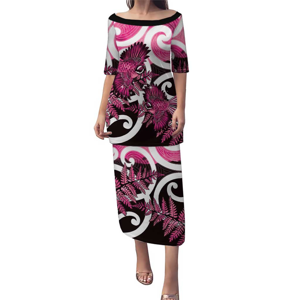 Piwakawaka New Zealand Matariki Family Matching Puletasi and Hawaiian Shirt Maori New Year Silver Fern Pink Galaxy LT14 Mom's Dress Pink - Polynesian Pride