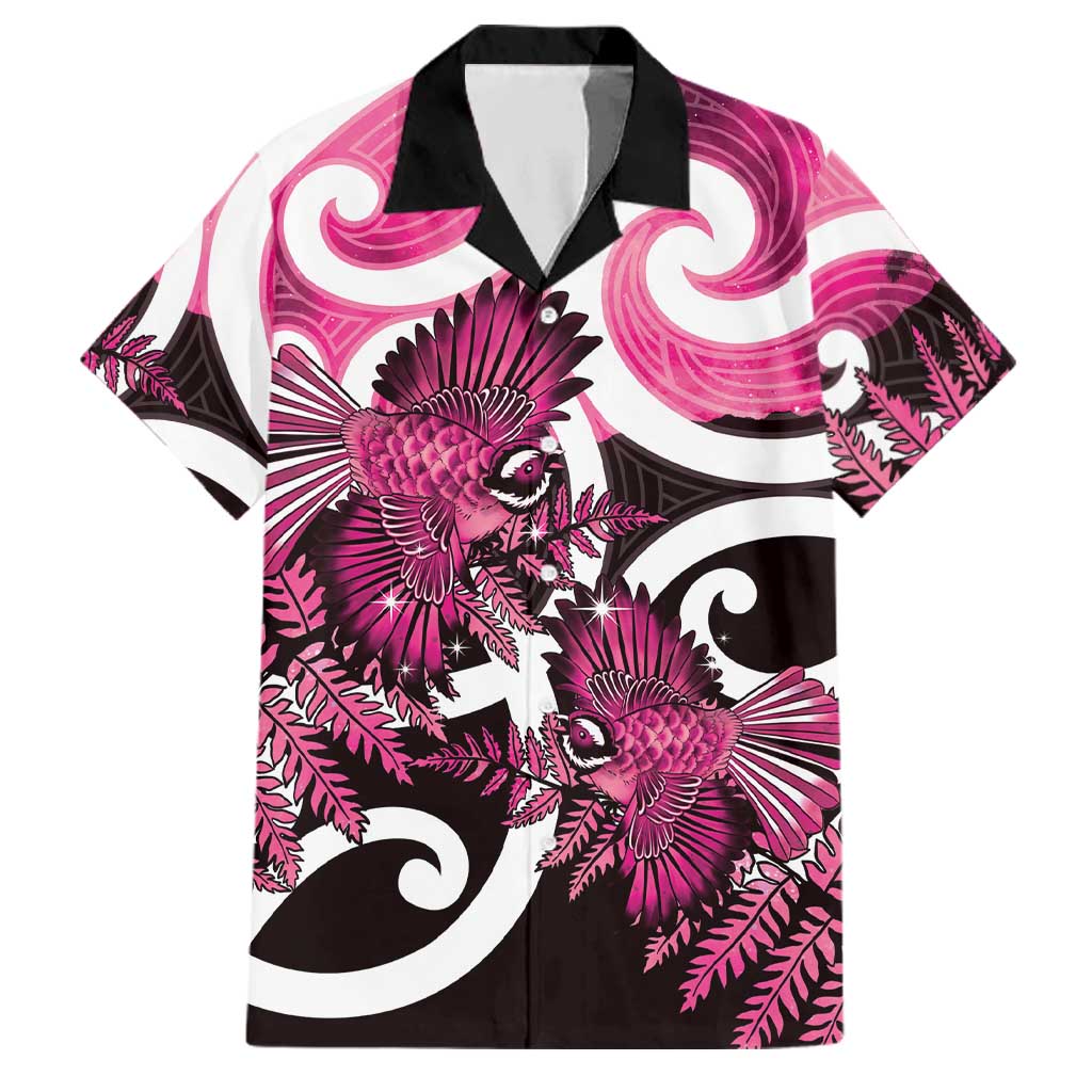 Piwakawaka New Zealand Matariki Family Matching Short Sleeve Bodycon Dress and Hawaiian Shirt Maori New Year Silver Fern Pink Galaxy LT14 Dad's Shirt - Short Sleeve Pink - Polynesian Pride