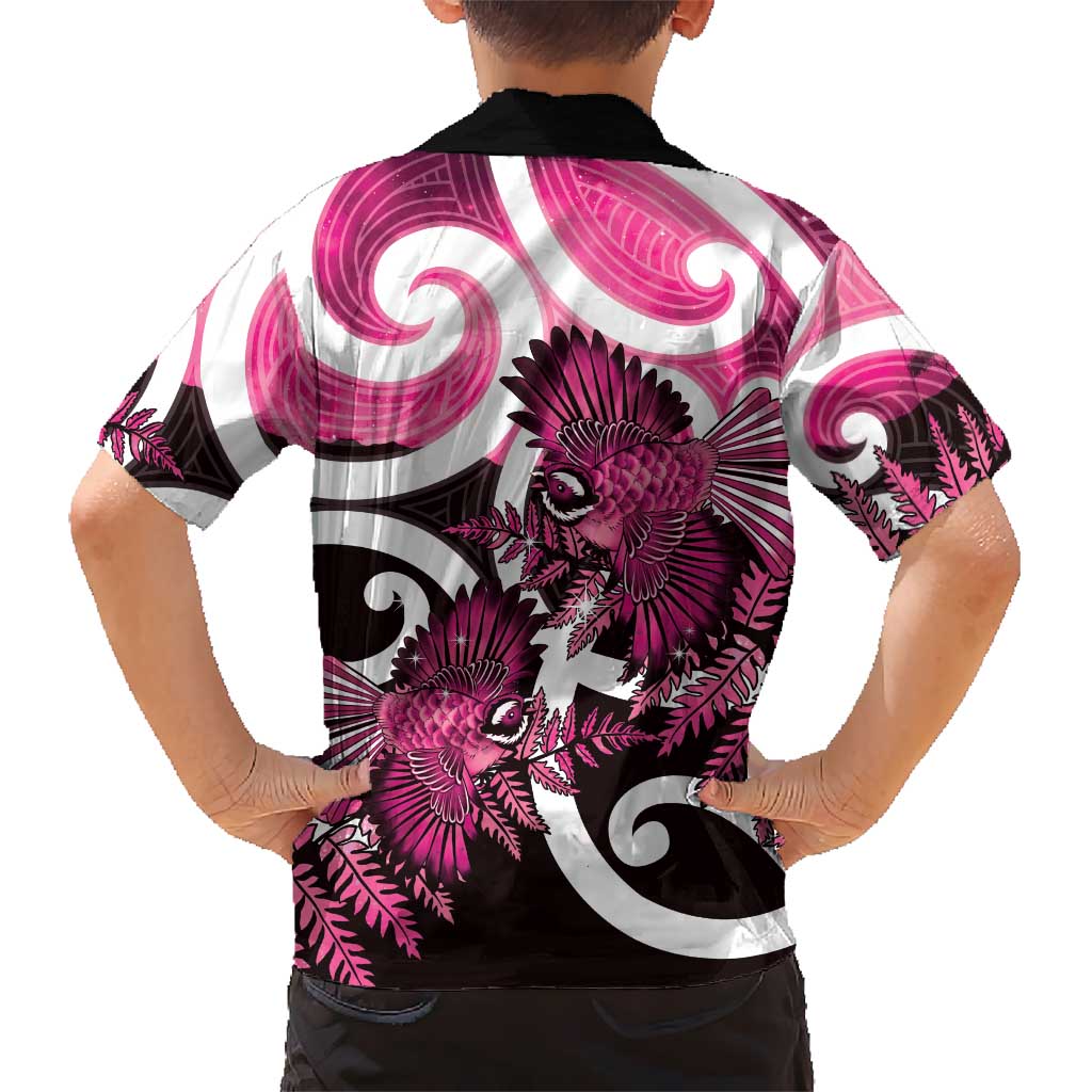 Piwakawaka New Zealand Matariki Family Matching Tank Maxi Dress and Hawaiian Shirt Maori New Year Silver Fern Pink Galaxy LT14 - Polynesian Pride