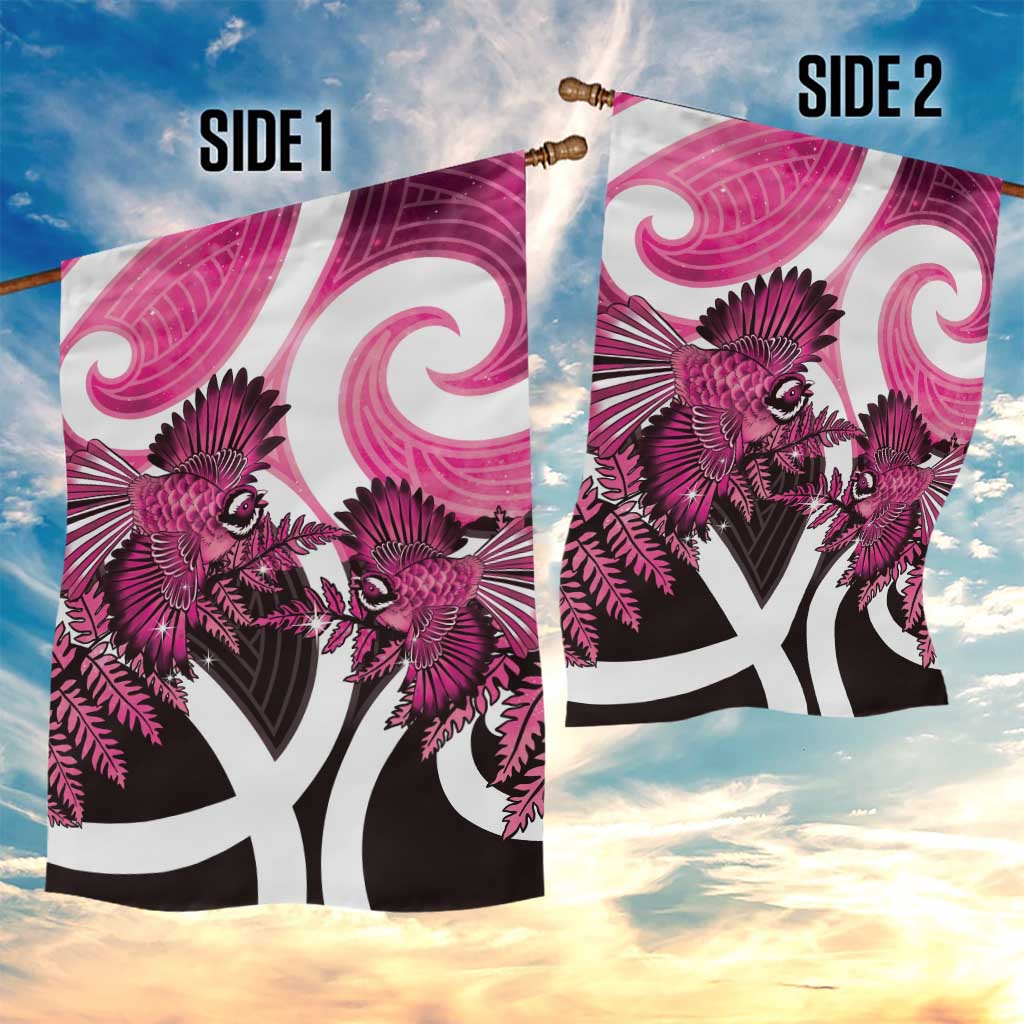 Piwakawaka New Zealand Matariki Garden Flag Maori New Year Silver Fern Pink Galaxy LT14 - Polynesian Pride