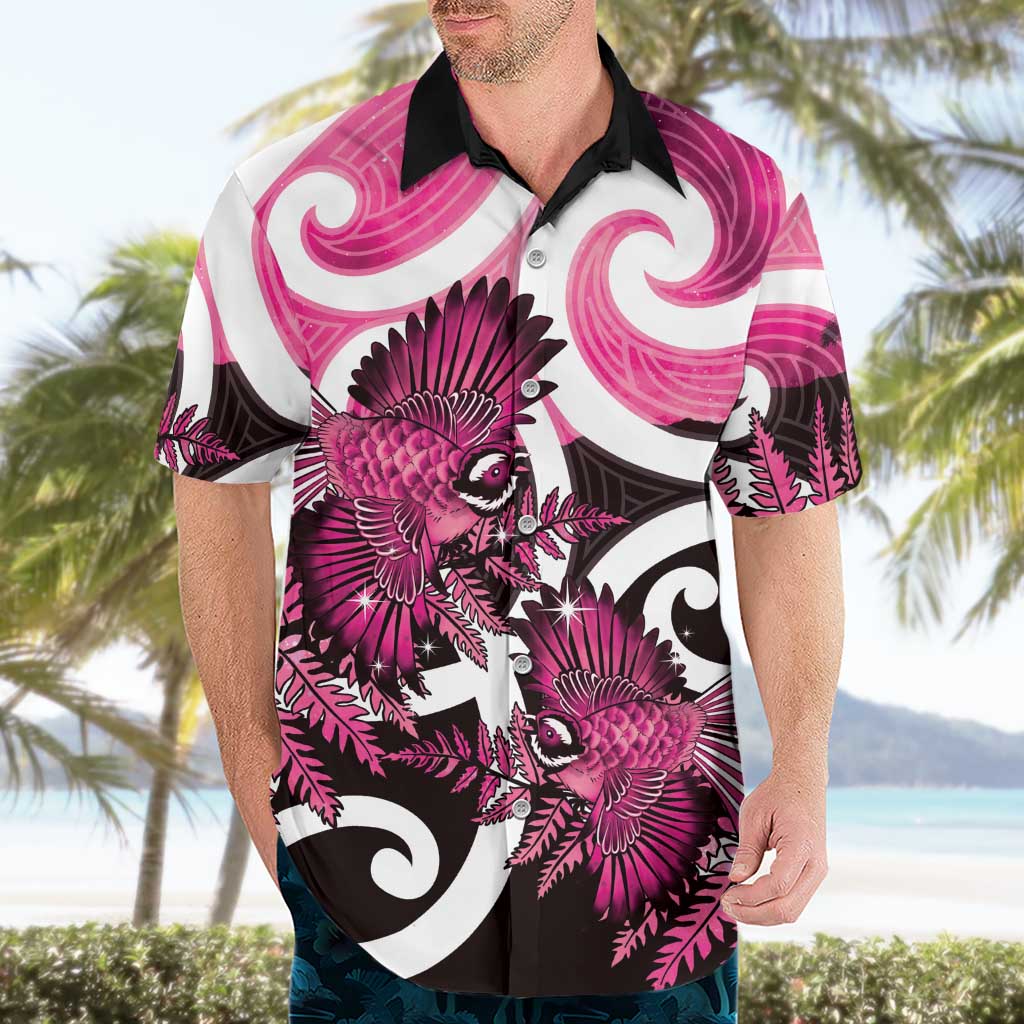 Piwakawaka New Zealand Matariki Hawaiian Shirt Maori New Year Silver Fern Pink Galaxy LT14 - Polynesian Pride