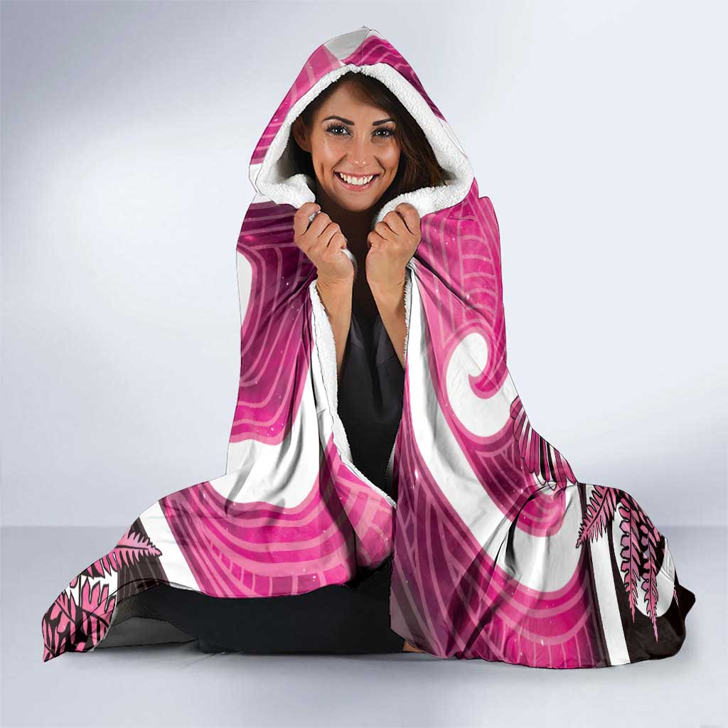 Piwakawaka New Zealand Matariki Hooded Blanket Maori New Year Silver Fern Pink Galaxy LT14 - Polynesian Pride