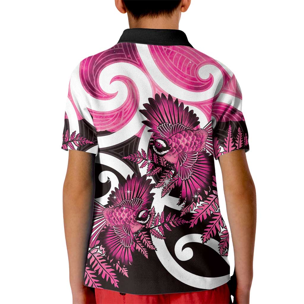 Piwakawaka New Zealand Matariki Kid Polo Shirt Maori New Year Silver Fern Pink Galaxy LT14 - Polynesian Pride