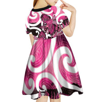 Piwakawaka New Zealand Matariki Kid Short Sleeve Dress Maori New Year Silver Fern Pink Galaxy LT14 - Polynesian Pride