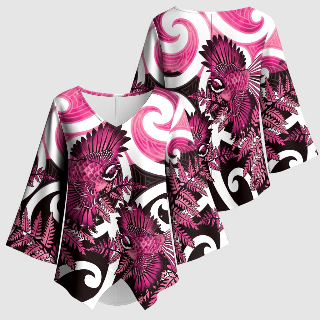 Piwakawaka New Zealand Matariki Kimono Sleeve Blouse Maori New Year Silver Fern Pink Galaxy LT14 - Polynesian Pride