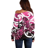 Piwakawaka New Zealand Matariki Off Shoulder Sweater Maori New Year Silver Fern Pink Galaxy
