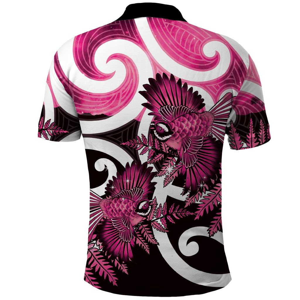 Piwakawaka New Zealand Matariki Polo Shirt Maori New Year Silver Fern Pink Galaxy LT14 - Polynesian Pride