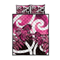 Piwakawaka New Zealand Matariki Quilt Bed Set Maori New Year Silver Fern Pink Galaxy