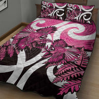 Piwakawaka New Zealand Matariki Quilt Bed Set Maori New Year Silver Fern Pink Galaxy