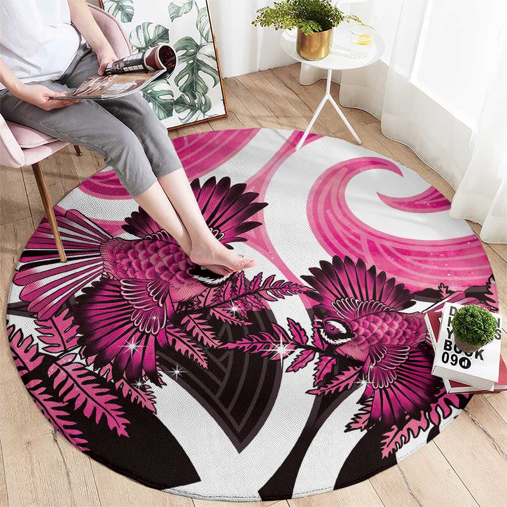 Piwakawaka New Zealand Matariki Round Carpet Maori New Year Silver Fern Pink Galaxy
