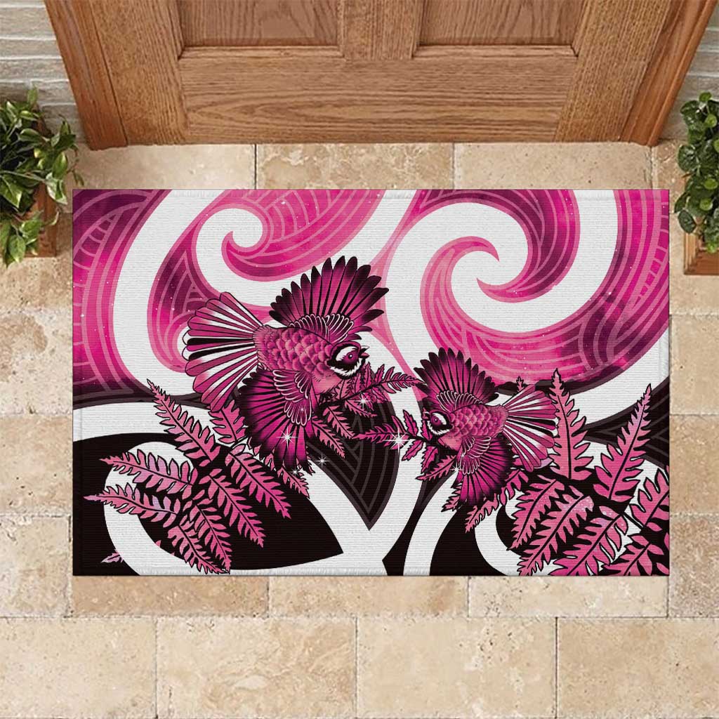 Piwakawaka New Zealand Matariki Rubber Doormat Maori New Year Silver Fern Pink Galaxy