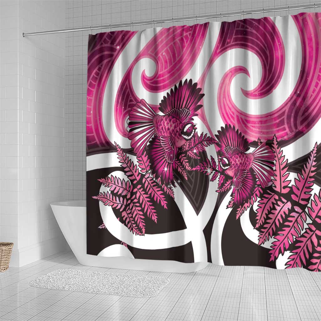 Piwakawaka New Zealand Matariki Shower Curtain Maori New Year Silver Fern Pink Galaxy LT14 - Polynesian Pride