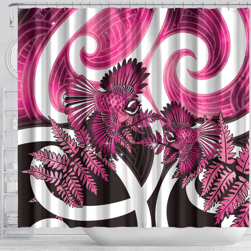 Piwakawaka New Zealand Matariki Shower Curtain Maori New Year Silver Fern Pink Galaxy LT14 - Polynesian Pride